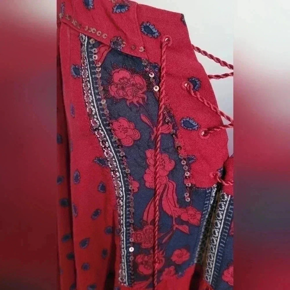 VTG Y2K Abercrombie Fitch Boho Top Cold Shoulder Red Floral Gypsy Size S - Picture 9 of 13